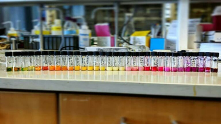 زنجیره مواد شیمیایی با رنگ های مختلف